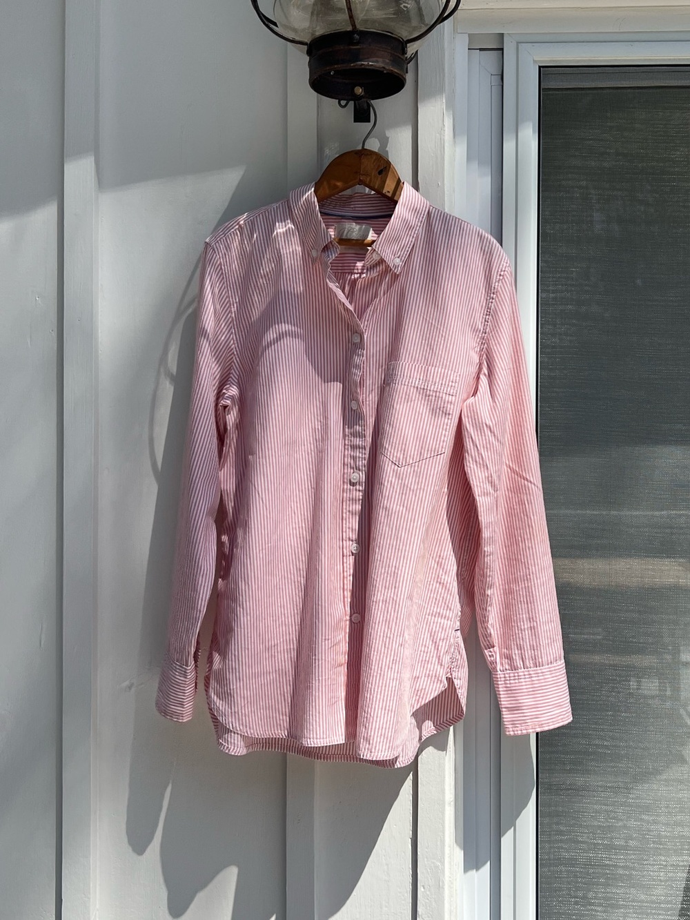 J. Crew Pink and White Bengal Striped Button-Down Shirt with Pocket